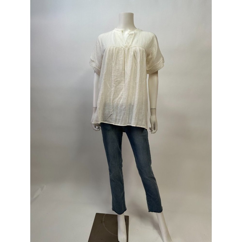 Spice Rose Short Cap Sleeve White Cotton V-Neck Top